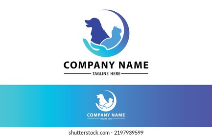Blue Color Circle Hand Cat and Dog Logo Care Design