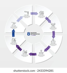 Blue color, circle infographic template with 8 steps, process or options, process chart, Used for process diagram, presentations, workflow layout, flow chart, infograph. Vector eps10 illustration.