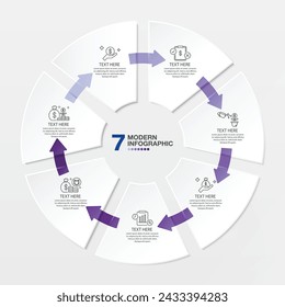 Infografik-Vorlage für blauen Farbkreis mit 7 Schritten, Prozess oder Optionen, Prozessdiagramm, Für Prozessdiagramm, Präsentationen, Workflow-Layout, Flussdiagramm, Infograph. Vektor eps10-Darstellung.