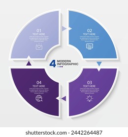 Blue color circle infographic template with 4 steps, process or options, process chart, Used for process diagram, presentations, workflow layout, flow chart, infograph. Vector eps10 illustration.