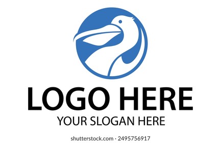 Blue Color Circle with Negative Space Pelican Bird Logo Design