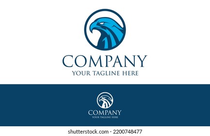 Blue Color Circle Shape Luxury Golden Eagle Logo Design