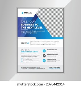 Blue Color Clean Corporate Business Flyer Leaflet Template Creative Unique Design Layout for Office, Company, Event, Marketing, and Multipurpose Use