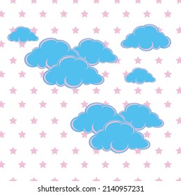 Blue color cloud patterns on pink stars, vector