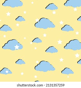 blue color cloud and white color star patterns on yellow background, vector