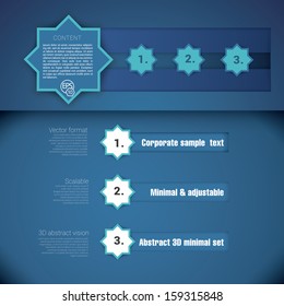 Blue color composed edition of an oriental abstract geometric eight point star based design with scalable simple menu graphics elements for brochure, for web, for print or for universal use
