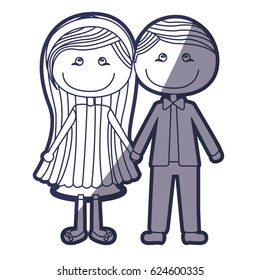 blue color contour caricature couple in suit formal with taken hands vector illustration