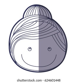 blue color contour caricature front face girl with collected hair vector illustration