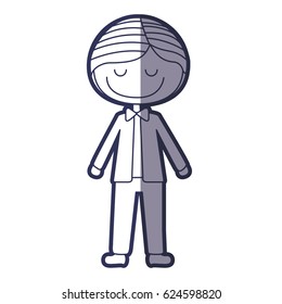 blue color contour caricature smile man with formal suit vector illustration