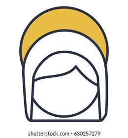 blue color contour of faceless head of saint virgin mary with yellow aura vector illustration