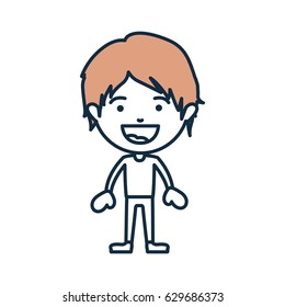 blue color contour of smiling boy standing with short hair beige and informal clothes vector illustration