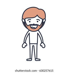 blue color contour of smiling man standing with beige hair and beard and mustache and informal clothes vector illustration