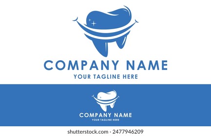 Diseño del logotipo de la clínica dental de los dientes de las sonrisas abstractas creativas del color azul