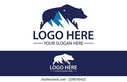 Blue Color Creative illustration blue bear mountain logo design
