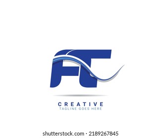 Diseño del logotipo de letras creativas de color azul AT. Resumen brillante coloreado modelo de diseño de vectores de logotipo en fondo blanco