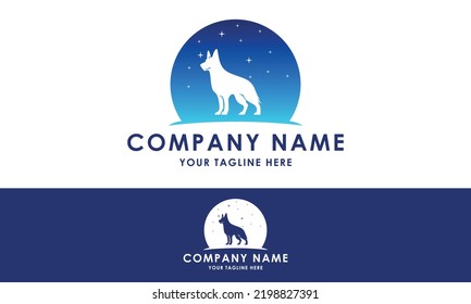 Blue Color Creative logo design Dog with Blue Moon Nature