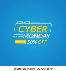 blue color Cyber Monday sale ad template for social media posts and business promotion