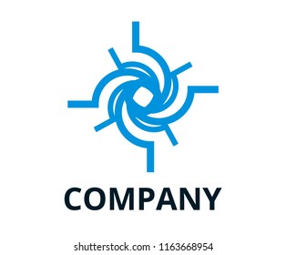 blue color cyclone shape from line like black hole logo design illustration for technology company, security corporate, or any use.