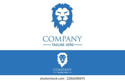 Blue Color Danger Lion Face Logo Design