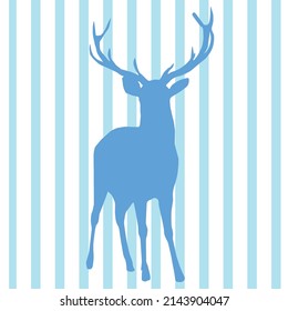 blue color deer pattern on white blue stripes background, vector