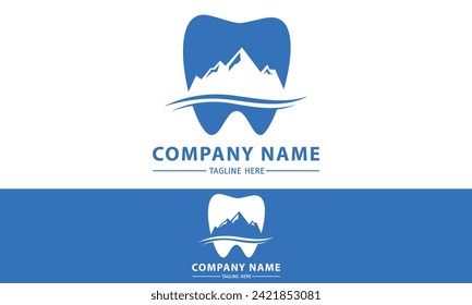 Blue Color Dental Mountain Logo Design