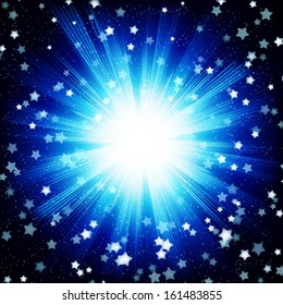 Blue color design background with a shining burst.