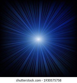 Blue color design with a burst. Colorful gradient luminous rays.  Abstract blue radial lines.Stock vector illustration on dark background.