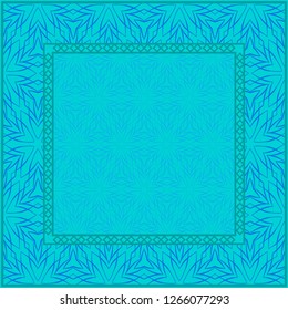 Blue color Design Of A Geometric Pattern . Vector Illustration. For Print Bandana, Shawl, Carpet, Tablecloth, Bed Cloth, Fashion.