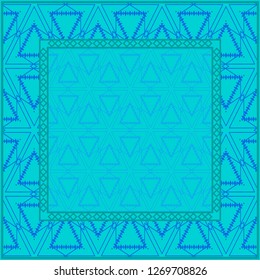 Blue color Design Of A Geometric Pattern . Vector Illustration. For Print Bandana, Shawl, Carpet, Tablecloth, Bed Cloth, Fashion.