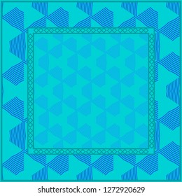 Blue color Design Of A Geometric Pattern . Vector Illustration. For Print Bandana, Shawl, Carpet, Tablecloth, Bed Cloth, Fashion.