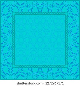 Blue color Design Of A Geometric Pattern . Vector Illustration. For Print Bandana, Shawl, Carpet, Tablecloth, Bed Cloth, Fashion.