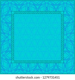 Blue color Design Of A Geometric Pattern . Vector Illustration. For Print Bandana, Shawl, Carpet, Tablecloth, Bed Cloth, Fashion.