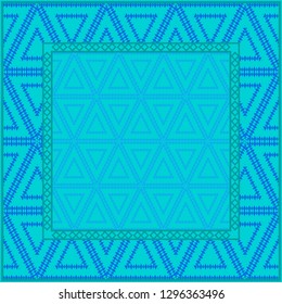 Blue color Design Of A Geometric Pattern . Vector Illustration. For Print Bandana, Shawl, Carpet, Tablecloth, Bed Cloth, Fashion.