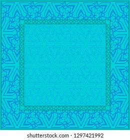 Blue color Design Of A Geometric Pattern . Vector Illustration. For Print Bandana, Shawl, Carpet, Tablecloth, Bed Cloth, Fashion.