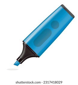 blue color design highlighter pan, colored pencils marker. 3d icon vector illustration. drawing equipment at school