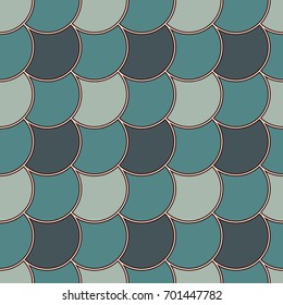 Blue color diagonal fish scale wallpaper. Asian traditional ornament with repeated scallops. Japanese seamless surface pattern with squama. Grid motif. Digital paper. Vector illustration