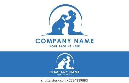 Blue Color Dog and Girl Care Logo Design