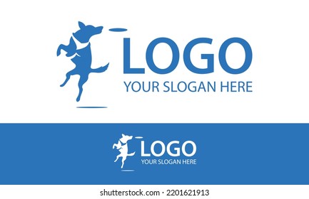 Blue Color Dog Jump Catch logo Design