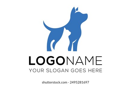 Blue Color Dog and negative Space Cat Logo Design