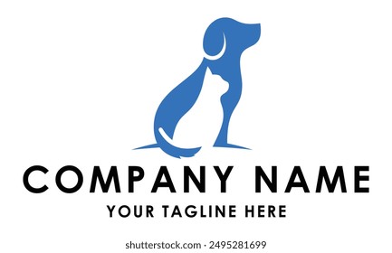 Blue Color Dog and negative Space Cat Logo Design