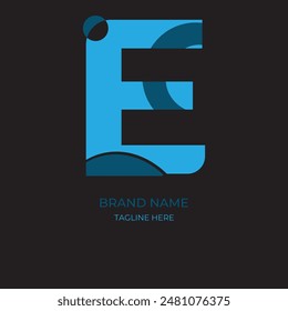 Blue color E letter logo design. Abstract E letter logo design.