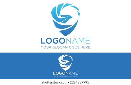 Blue Color Eagle Bird Shape Pin Location Logo Design	