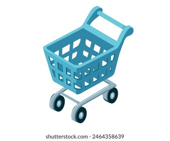 Carrito de compras vacío de color azul de la Ilustración vectorial de la tienda de comestibles aislado sobre fondo blanco