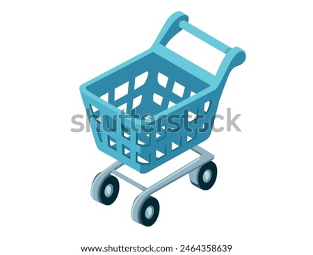 Blue color empty shopping cart from grocery store vector illustration isolated on white background