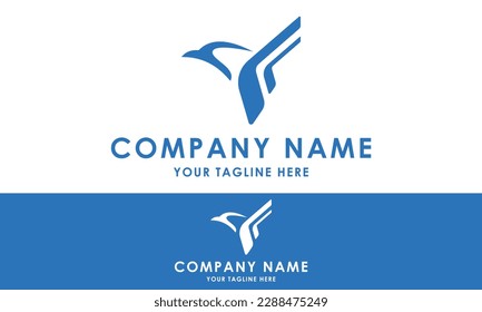 Blue Color Falcon Eagle Bird Initial Letter F Logo Design