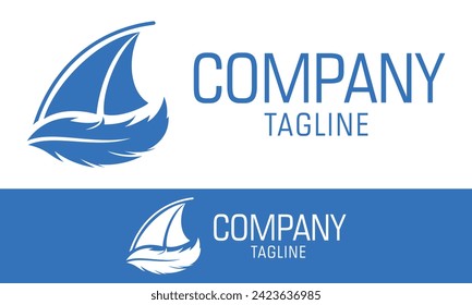 Blue Color Feather Sail Yacht Logo Design