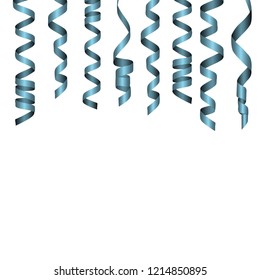 Blue color festive satin ribbons or streamers set isolated on white background. Vector illustration