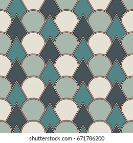 Blue color fish scale wallpaper. Asian traditional ornament with repeated scallops. Seamless surface pattern with semicircles. Grid motif. Digital paper. Vector illustration