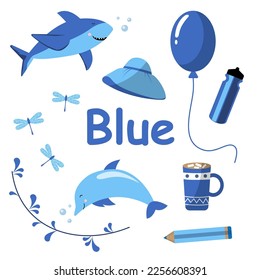 Blue color. Flash cards for learning and practicing colors. Worksheet for children, preschool. education of children