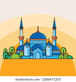 blue color flat style mosque illustration